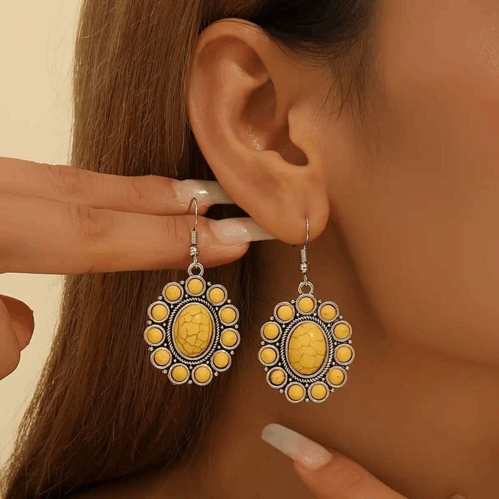 Western Boho Yellow Turquoise Dangle Earrings